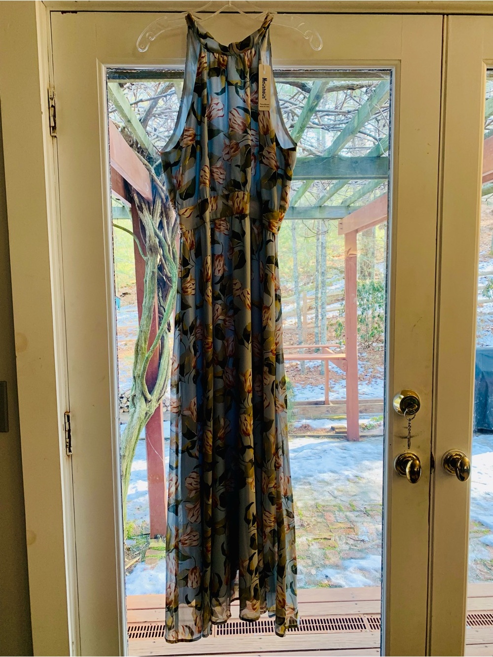 Floral Halter Maxi Dress in Light Blue